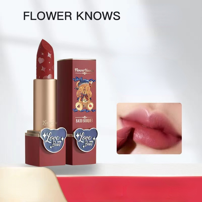 FLOWER KNOWS Son Môi Teddy Bear Mềm Mịn Như Nhung Màu Đậu Trắng Tạo Hiệu Ứng Sương Mù