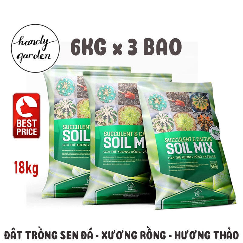 18kg Đất Soil Mix - 3 Bao giá thể trồng sen đá xương rồng hương thảo | HandyGarden