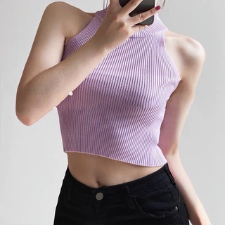 Áo len mỏng croptop cổ yếm năng động