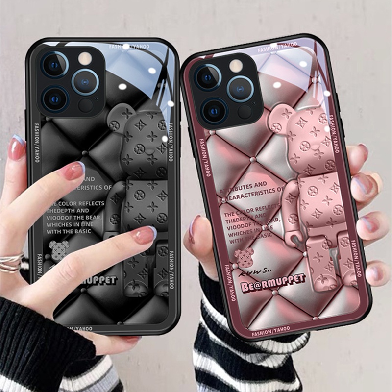 Ốp Điện Thoại Kính Cường Lực Cứng Hình Gấu Cho Xiaomi Redmi Note 9s 9 Pro max 10S 8T 7 8 Pro 10 5G Redmi 9 9A 9C 8 8A 7A