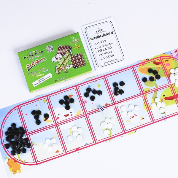 Cờ Ô Quan Hộp Giấy Nhỏ 5 trong 1 - Kèm 4 game Cờ Vây, Cờ Caro, Cờ Gánh, Xí Ngầu - Trí tuệ cho trẻ