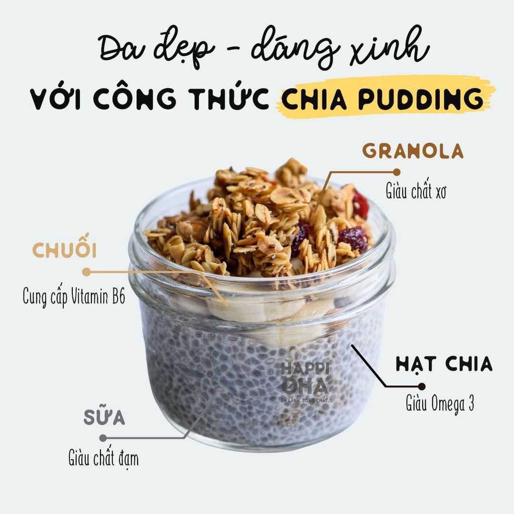 Set ăn sáng ECO HAPPI OHA gồm 5 sản phẩm granola, bánh gạo, bơ điều socola, bánh biscotti, hạt chia