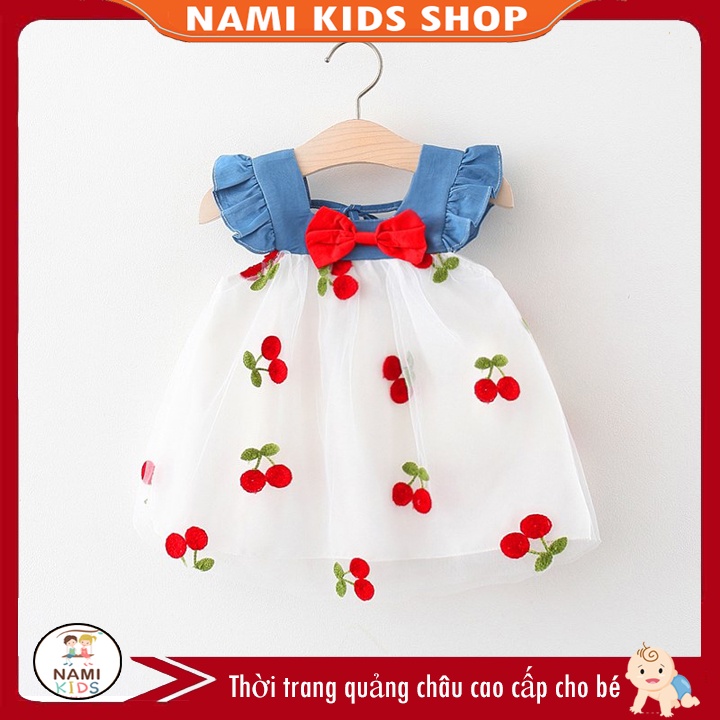 Đầm cánh tiên Nami Kids cho bé gái thêu dâu và cherry dễ thương