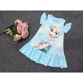 Váy cotton elsa 3D hở vai cho bé gái