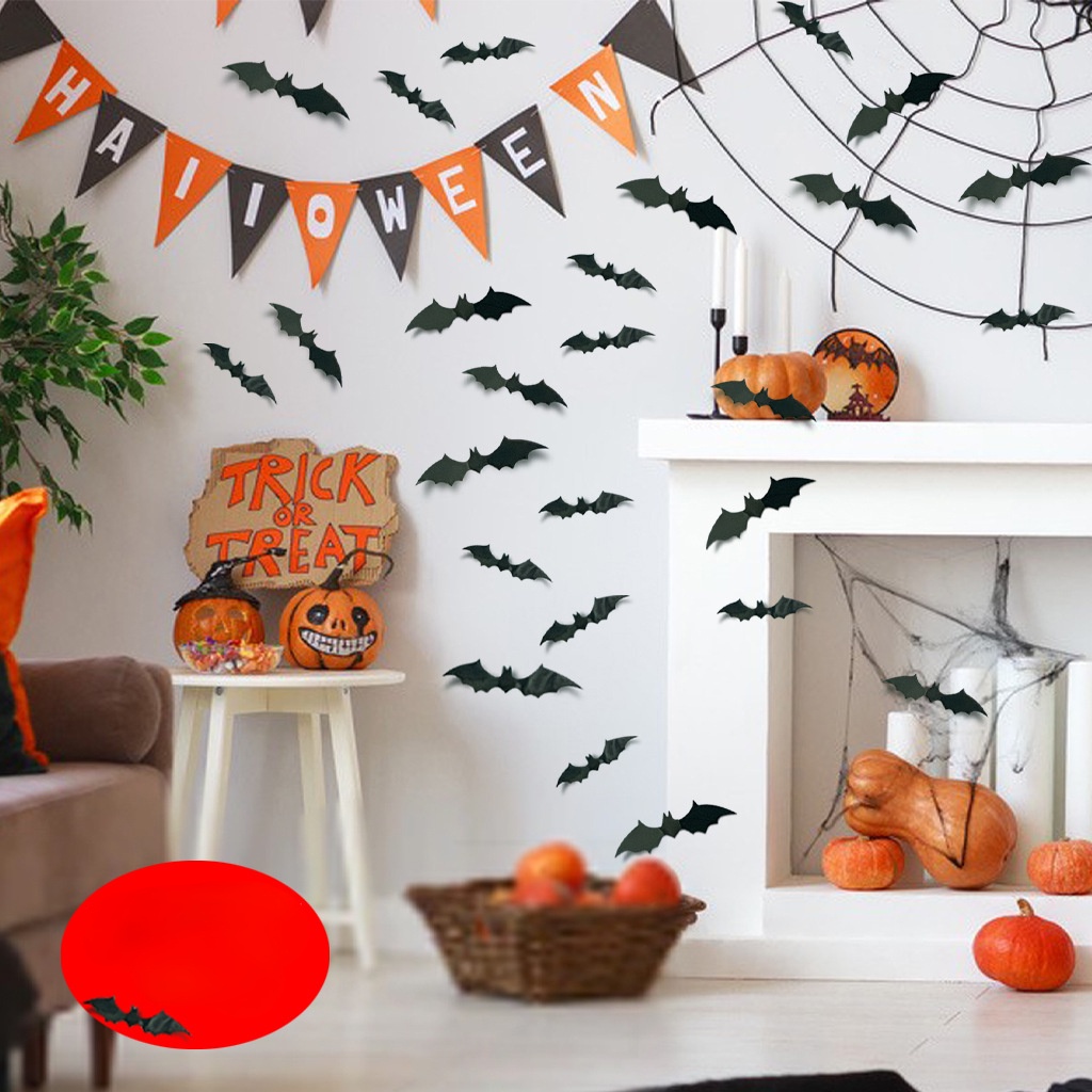 12 Sticker Dán Tường Hình Con Dơi Đen 3D