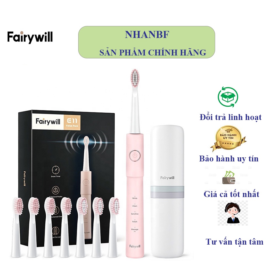 Bàn chải đánh răng điện Fairywill E11 từ Đức, tặng kèm 8 đầu bàn chải