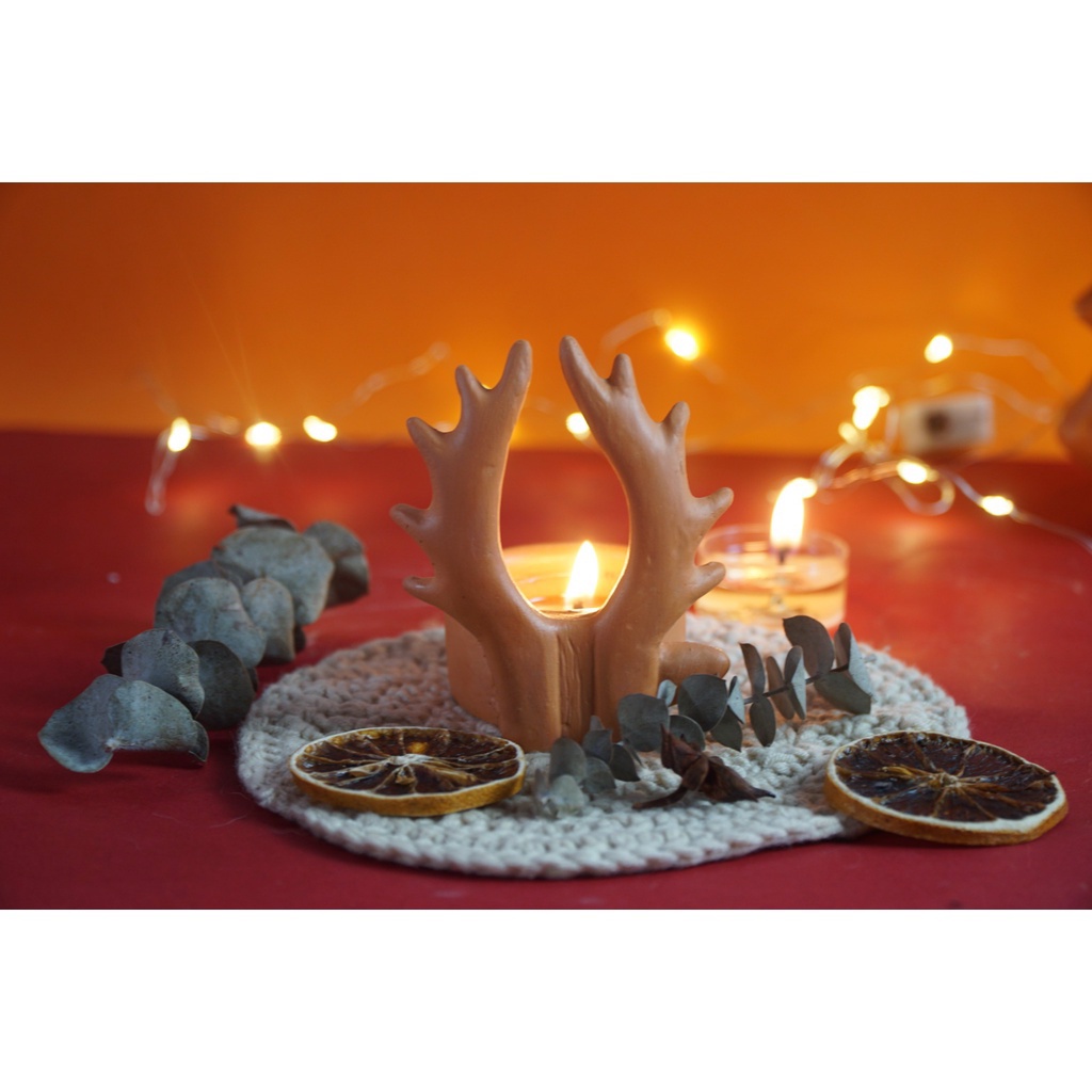 Đế Bỏ Nến Tealight Đất Nung - Sừng Tuần Lộc - DN38