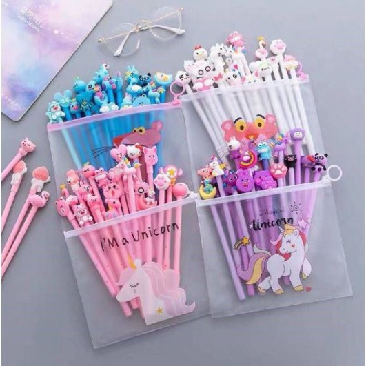 DVQ Bút bi mực gel set 10 bút nước cute mực đen (tình cờ) 8 B03