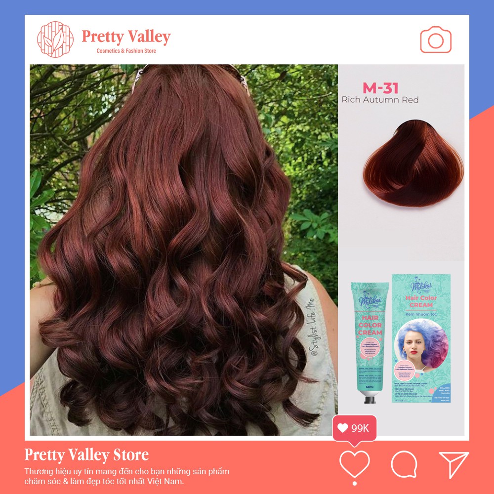 Kem nhuộm tóc màu nâu đỏ MOLOKAI, kem nhuộm tóc siêu dưỡng chứa collagen tảo biển - Pretty Valley Store