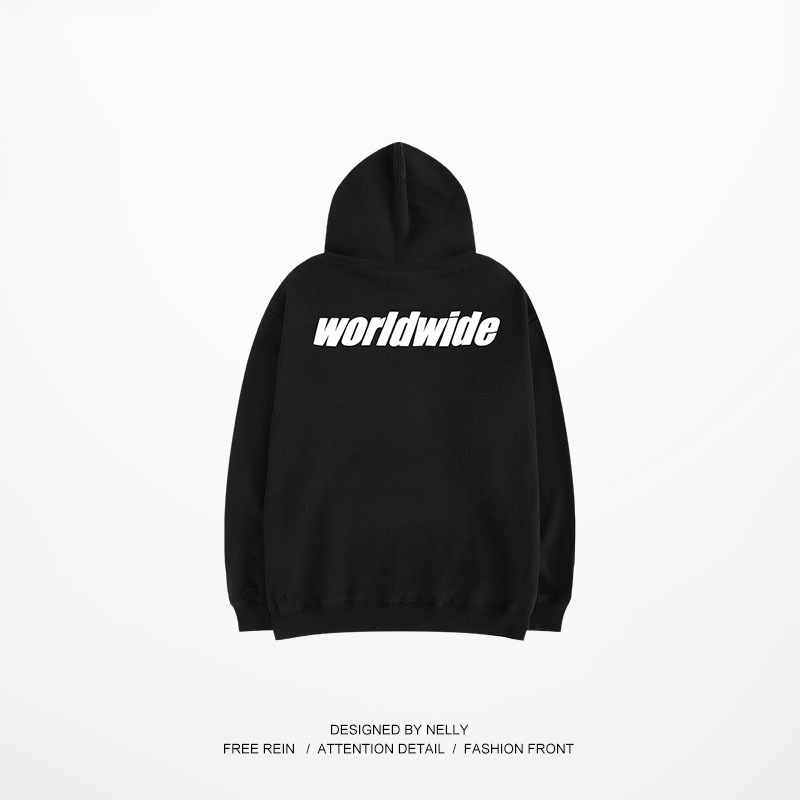 Áo hoodie Nelly nỉ lót lông mềm in hình "World wide" áo nỉ