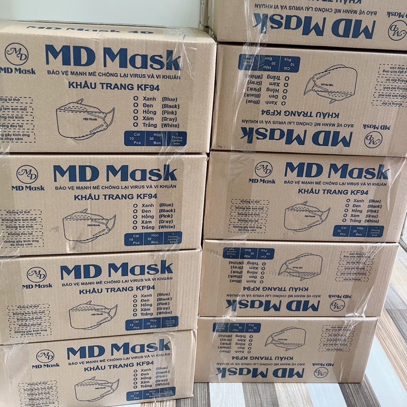 Thùng 300 cái khẩu trang kf94 MD màu trắng, xám kháng khuẩn lọc bụi mịn
