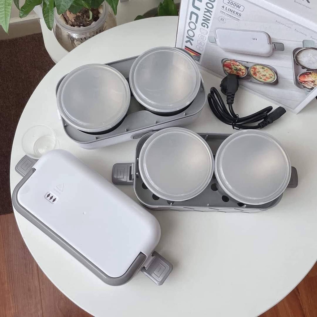 Hộp cơm cắm điện 2 tầng 4 ngăn inox giữ nhiệt hâm đóng và tự nấu chín thức ăn, Cà Men Đựng Cơm Đi Làm
