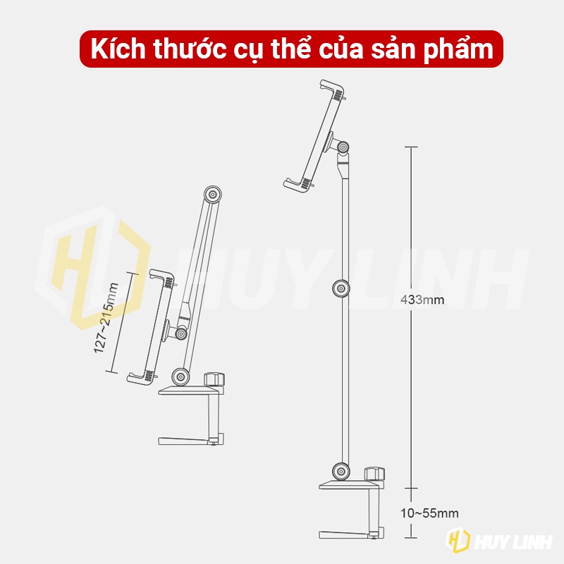 Giá đỡ iPad Pro kẹp cạnh bàn - ARM đỡ 2 trục hỗ trợ xoay 360 độ Upergo AHL725