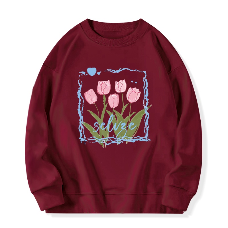 Áo sweater SELVZE tay dài không mũ in họa tiết phong cách Mỹ cổ điển thời trang cho nữ