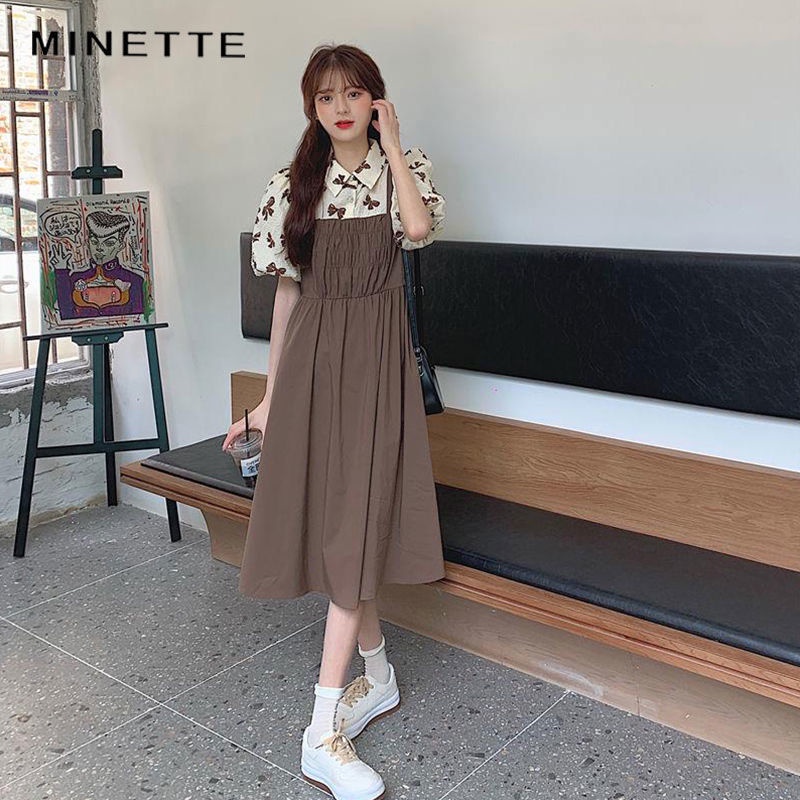 Đầm Giả Hai Lớp Cổ Polo Tay Phồng Thời Trang Mùa Hè Thanh Lịch