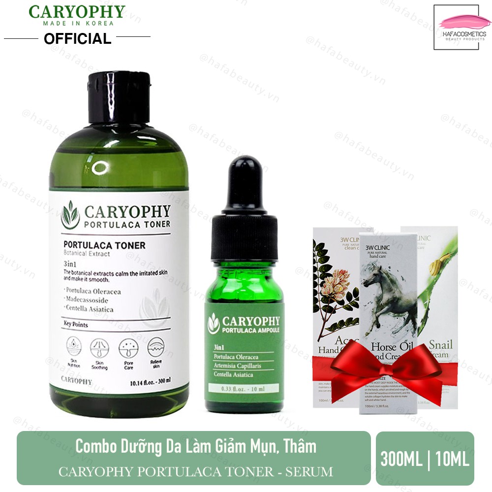 Combo Nước hoa hồng và Serum giảm mụn thâm Caryophy Portucala + Tặng 1 Kem dưỡng da tay 3W CLinic (ngẫu nhiên)