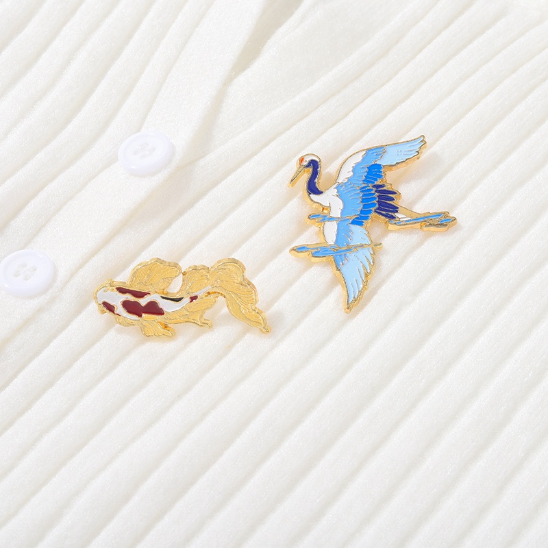 [20 MẪU] Pin cài áo hoạ tiết cổ trang hình hạc cá Koi nai cáo hươu sen nước biểu tượng văn hóa Nhật Bản - GC094