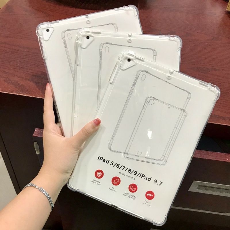 Ốp lưng dẻo trong TPU chống sốc 4 góc dành cho iPad Mini 1/2/3/4/5, Air/Air2/Pro9.7, iPad 10.2/10.5, Pro 10.9, Pro 11 in