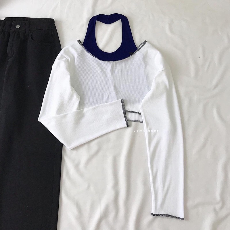 Set 3 món jean baggy đen+ croptop rua+ yếm trong TTS778