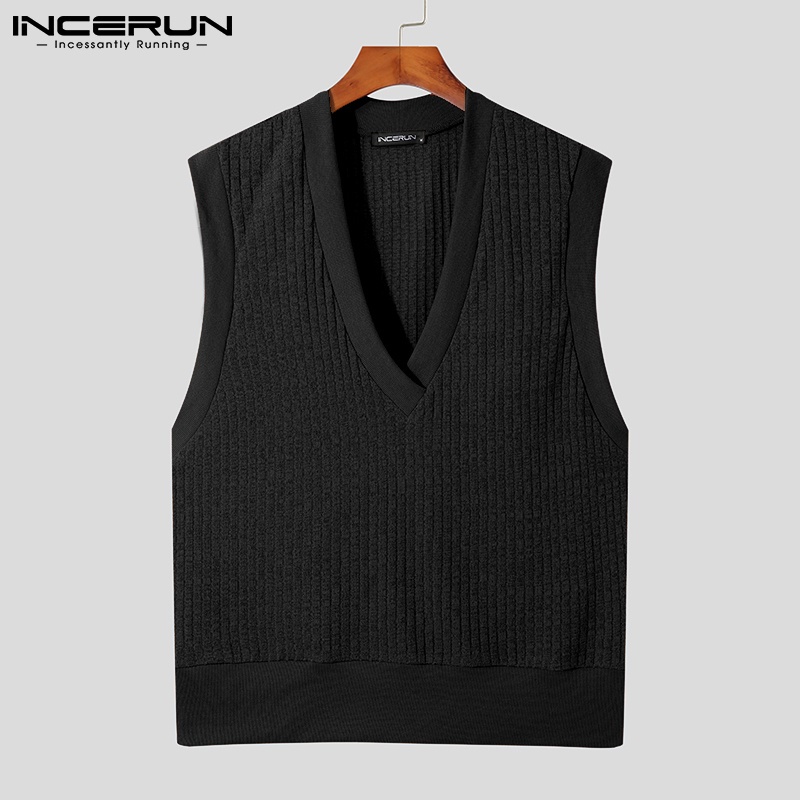 Áo sweater INCERUN không tay cổ chữ V dáng ôm thời trang dành cho nam