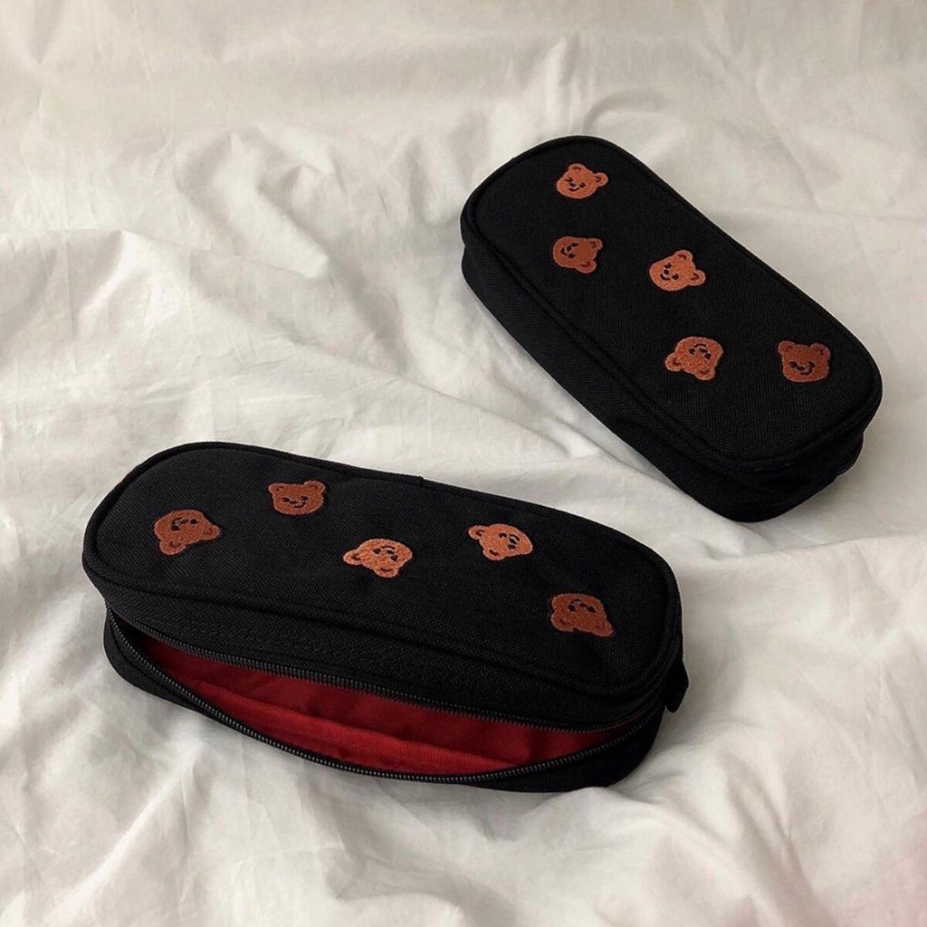 Túi đựng bút/ đồ trang điểm thêu hình gấu xinh xắn