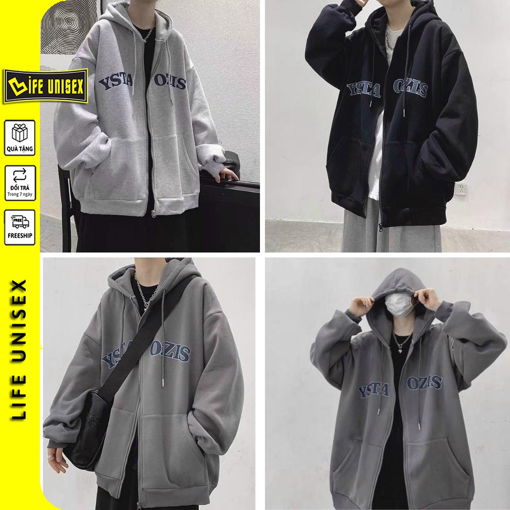 Áo Khoác Hoodie Nỉ YSTAOZIS Nam Nữ Ulzzang Unisex Dây Kéo, Áo Khoác Nỉ Form Rộng LIFE UNISEX
