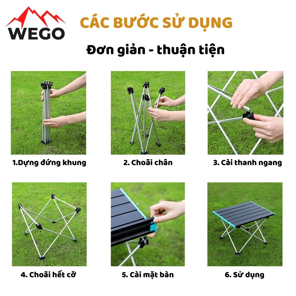 Bàn gấp gọn dã ngoại mini, bàn xếp gỗ gấp du lịch thông minh tiện lợi - WEGO