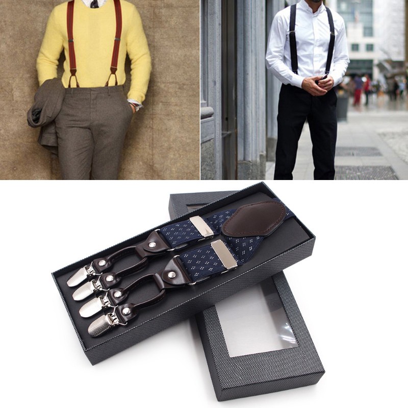 Dây đai quần vải dệt hoa văn chữ Y có 6 kẹp co giãn chống trượt tùy chỉnh thời trang cho nam