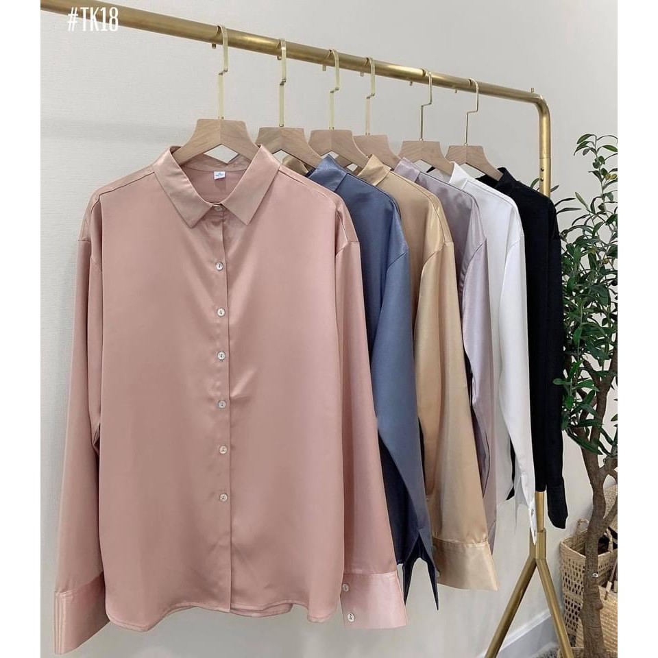 Áo sơ mi vải phi bóng chất vải dày (HÌNH SHOP TỰ CHỤP)
