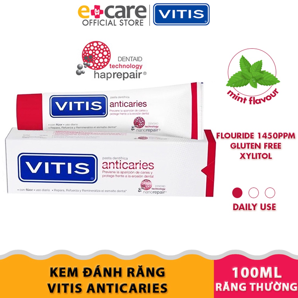 Kem đánh răng ngăn ngừa sâu răng, tái tạo men răng Vitis Anticaries 100ml