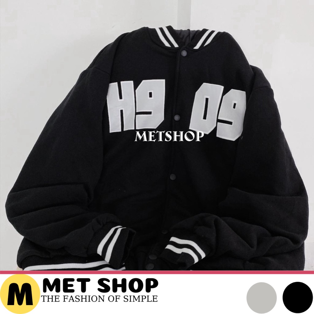 Áo bomber nam nữ unisex ,Khoác Nỉ Thu Đông Chữ H909 Form Rộng ,ao khoác bóng chày hàn quốc ulzzang - METSHOP