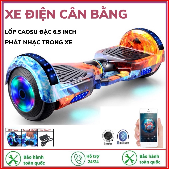 Xe điện cân bằng cao cấp Smart Balance Wheel - 6.5 inch , Kết nối Bluetooth - Màu trắng,hồng,hiphop,tặng tay cầm