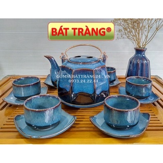 BỘ ẤM CHÉN CÓ QUAI ĐỒNG DÂY XÁCH ẤM TRÀ BÁT TRÀNG QUÀ TẶNG TÂN GIA SANG TRỌNG