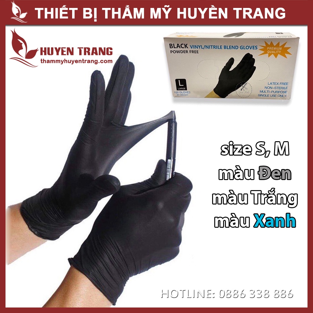 Bao Tay Y Tế Cao Su Găng Tay Không Bột Màu Đen / Xanh Sử Dụng Tại Tiệm Tóc Spa Phun Xăm Thẩm Mỹ Huyền Trang NANOCEE