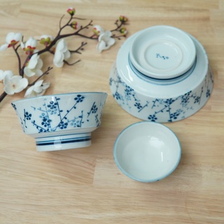 Bộ Tô Chén Sứ Hoa Nhỏ Men Lam - Gốm Sứ Nhật Bản