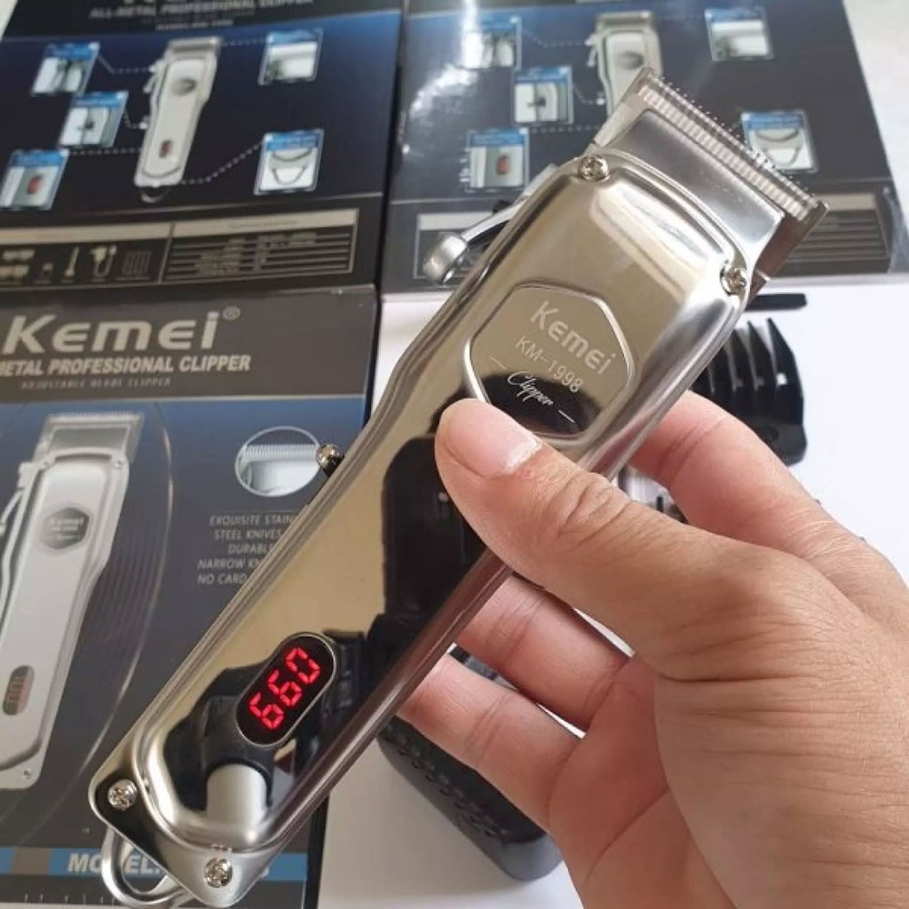 Tông đơ cắt tóc chuyên nghiệp Kemei KM-1998 phiên bản pro Pin 2000mAh vỏ nguyên khối