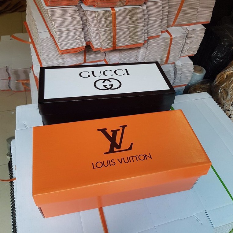 🎁COMBO🎁 Hộp Giấy Carton đựng giày dép, Hộp mũ Louis Vuitton + Bill thẻ + Giấy gói Nhật xịn chuẩn Fullbox