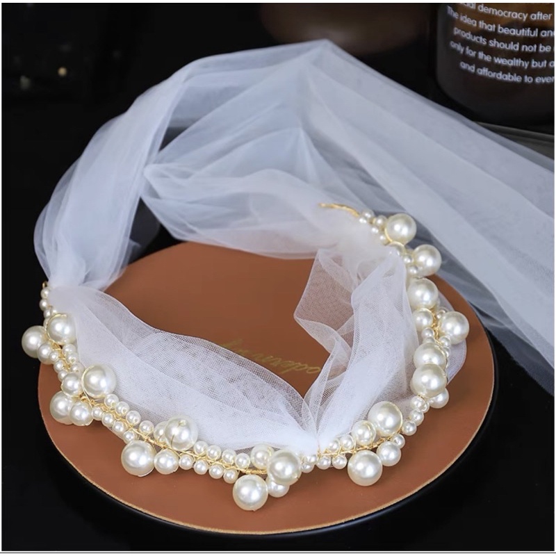 Voan cô dâu dải ngọc phụ kiện cưới