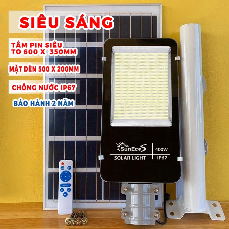 Đèn Cao áp năng lượng mặt trời 400W SUNECO, đèn đường vỏ nhôm đúc cao cấp, đèn pha Led siêu sáng, Bảo hành 2 năm