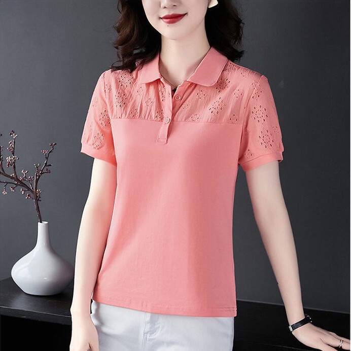 Áo Thun Polo Tay Ngắn Bằng Vải Cotton Thời Trang Mùa Hè Sành Điệu Cho Nữ