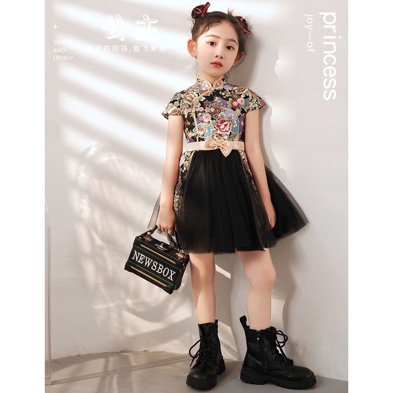 Đầm Sườn Xám Thời Trang Mùa Hè Phong Cách Trung Hoa Cho Bé Gái