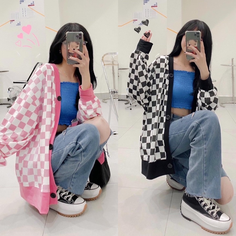 Áo Cardigan Unisex Caro Tay Dài Nút Ảnh Thật
