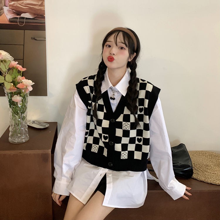 Áo khoác len không tay họa tiết kẻ sọc thời trang mùa thu mới cho nữ | BigBuy360 - bigbuy360.vn