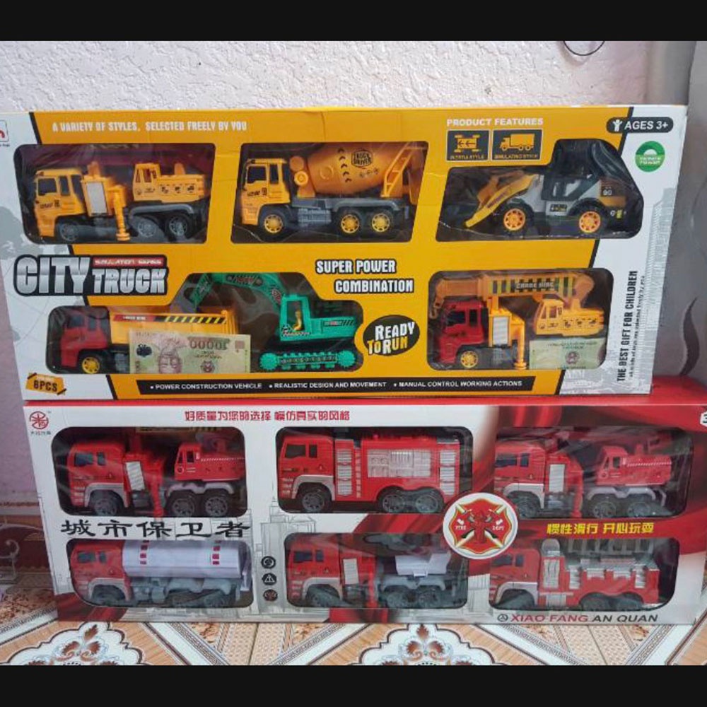 Ô TÔ Đồ Chơi Trẻ Em, Set 6 Xe Công Trình cỡ lớn, Cứu Hoả, Ô Tô Đồ Chơi Cho Bé, Quà tặng sinh nhật dành cho bé