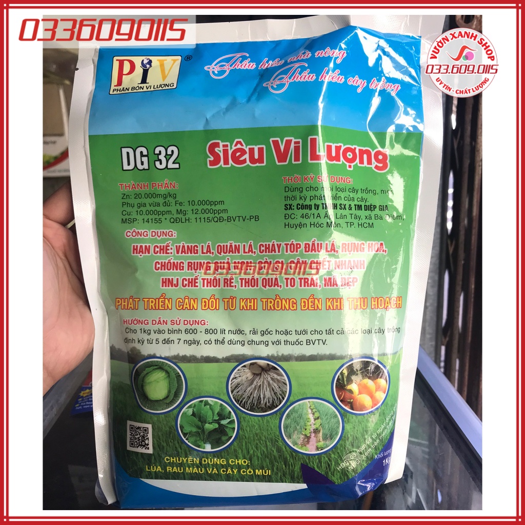 Túi 1kg Phân Siêu vi lượng DG 32 hạn chế vàng lá, rụng hoa, chống rụng quả, thối rễ