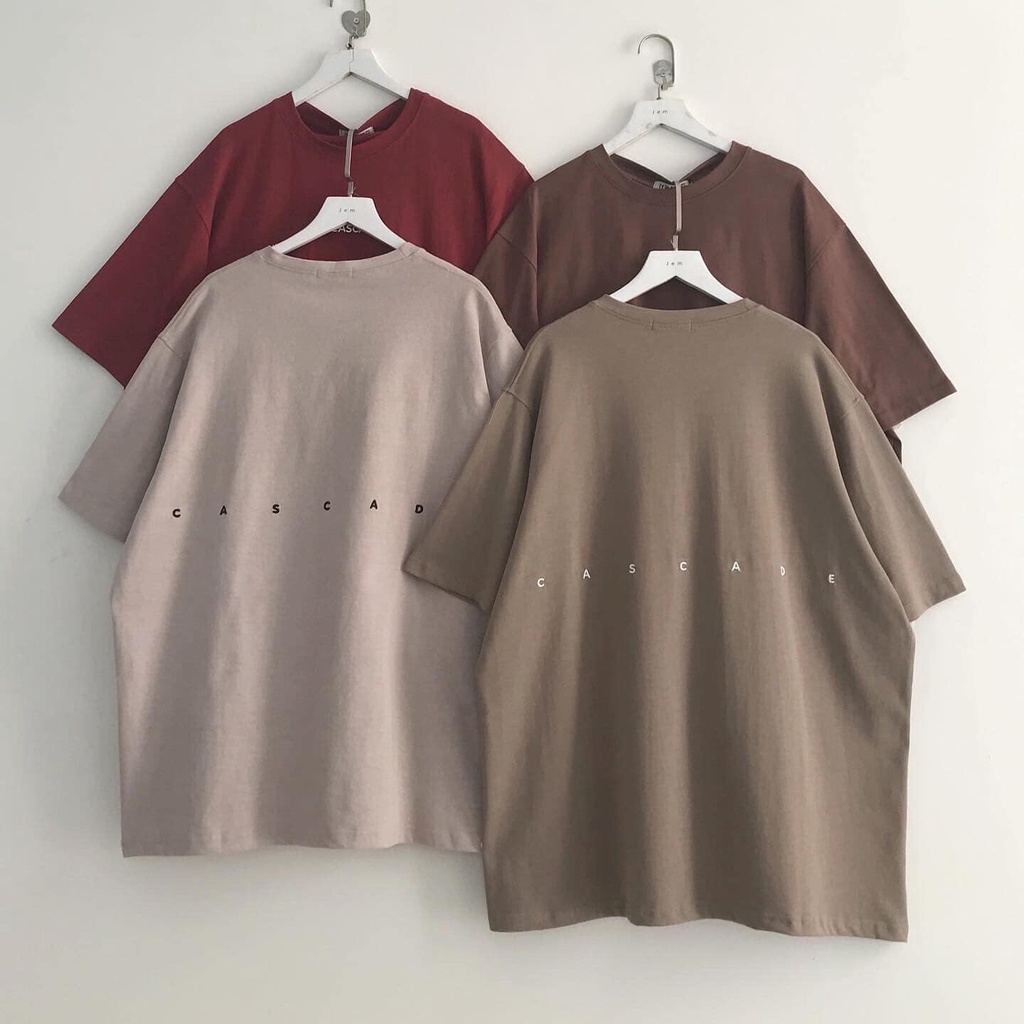 ÁO THUN NỮ TAY LỠ FORM RỘNG UNISEX THÊU CHỮ CASCADE TRƯỚC SAU MÀU BE MÀU TRẮNG SIÊU MÁT CỰC TREND HADI HOT HIT