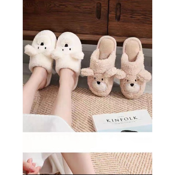 Dép bông đi trong nhà nam nữ hình thú mặt cừu dép lông mùa đông đế