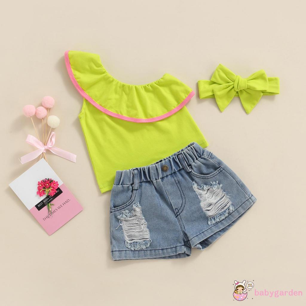 Set Áo Thun + Quần Short Jeans + Băng Đô Cho Bé Gái 1-6 Tuổi