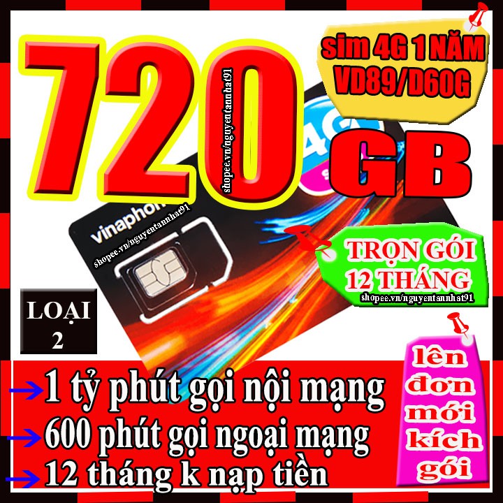 Sim 4G vinaphone max băng thông (tặng ngay 500gb tốc độ cao / tháng x miễn phí 12 tháng không cần nạp tiền)