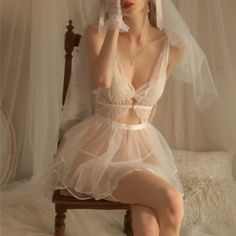 Sẵn sỉ Váy ngủ sexy xuyên thấu cao cấp Đầm mặc nhà gợi cảm quyến rũ SP209 (kèm voan cài)